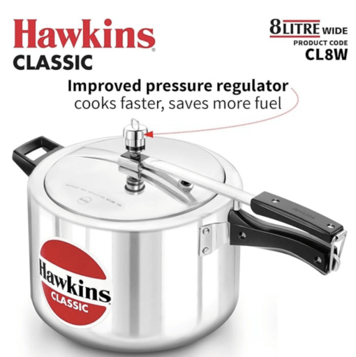 Hawkins Classic 8 Litre Aluminium Inner Lid Pressure Cooker, Wide Design Pan Cooker, Big Cooker, Silver (CL8W) - Image 2